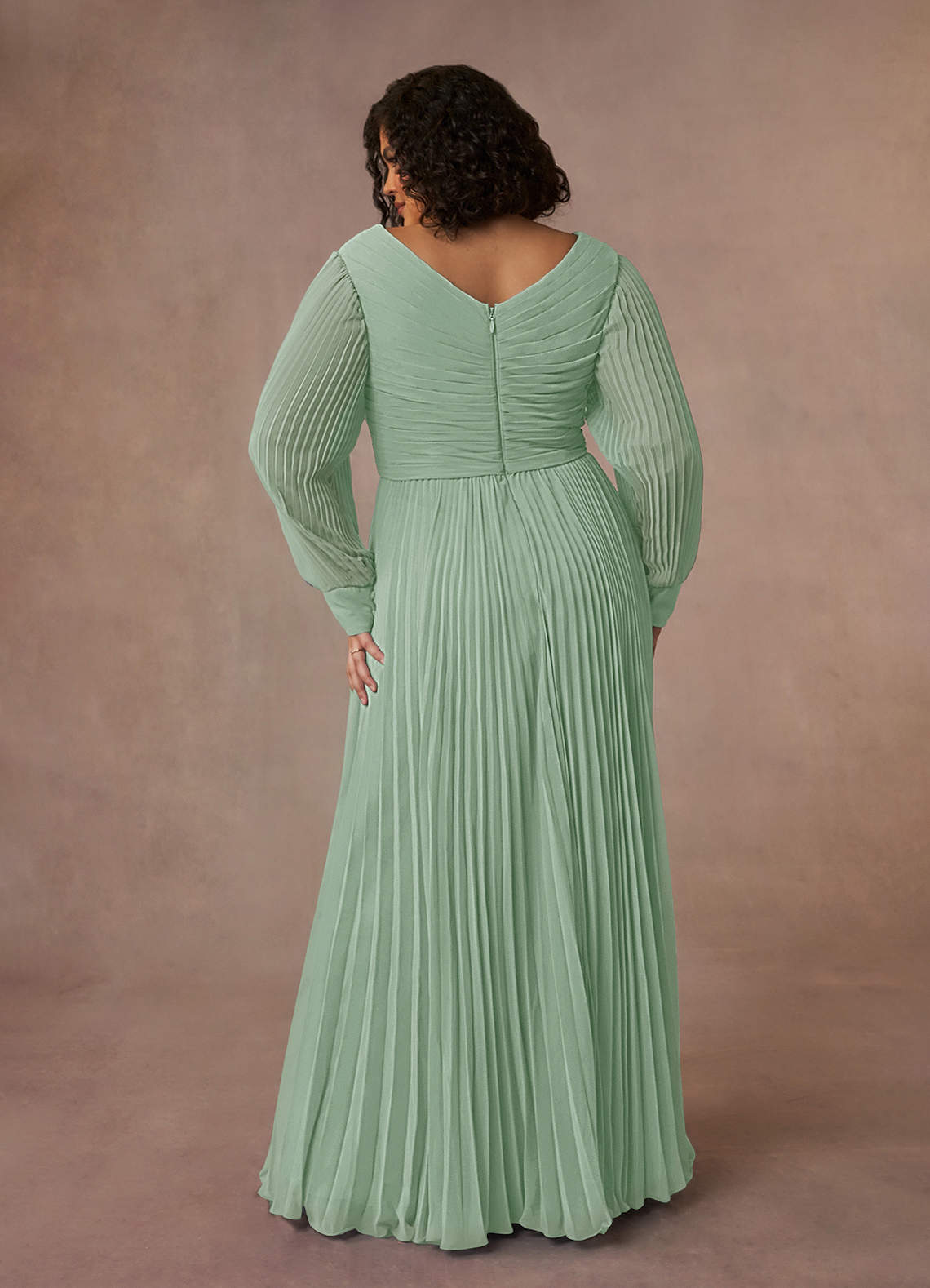 Azazie Zina Mother of the Bride Dresses Agave A-Line Pleated Chiffon Dress image7