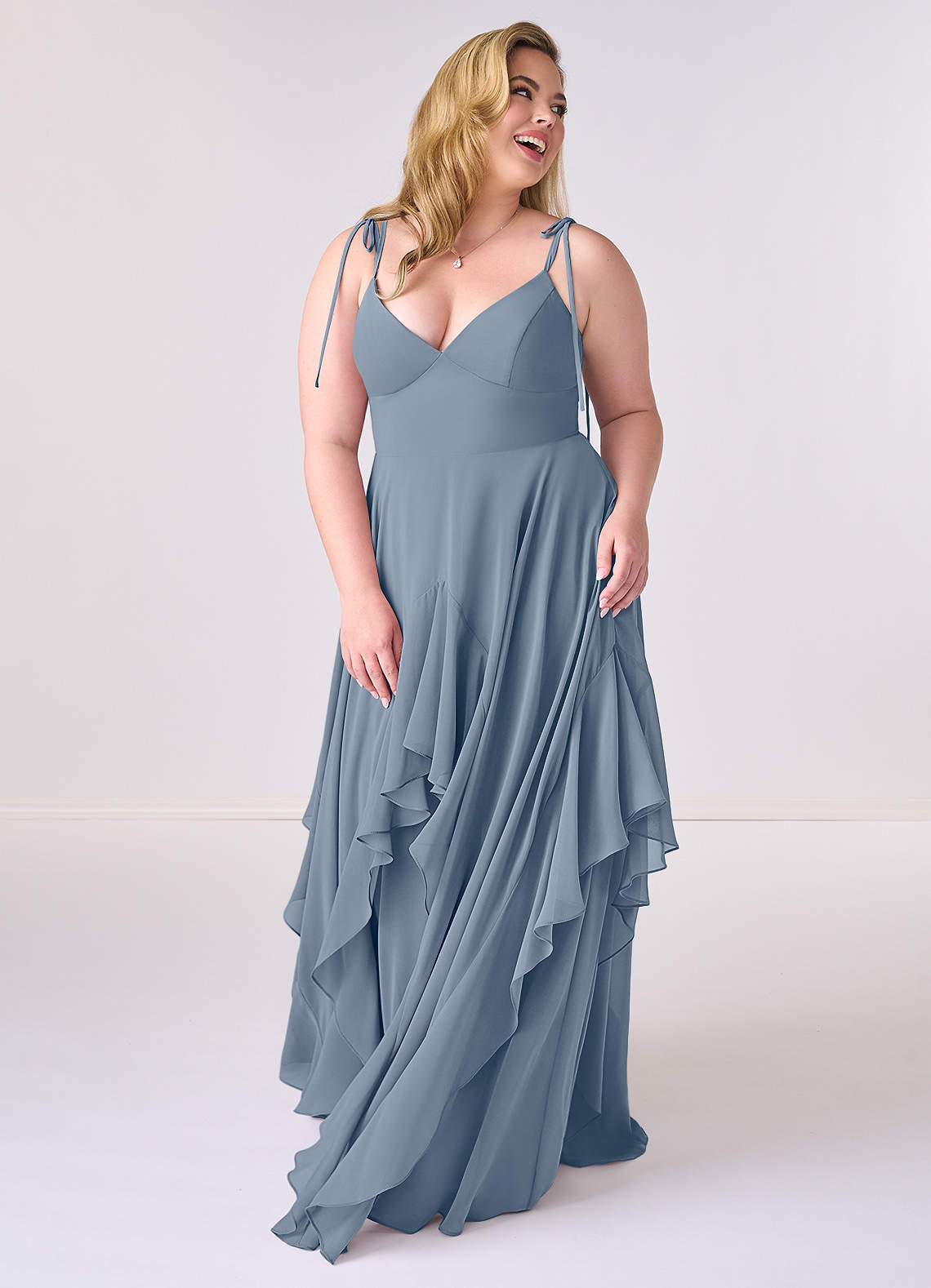 A-line V-neck Chiffon Tiered Skirt Dresses Sky Blue Plus Size main image 0