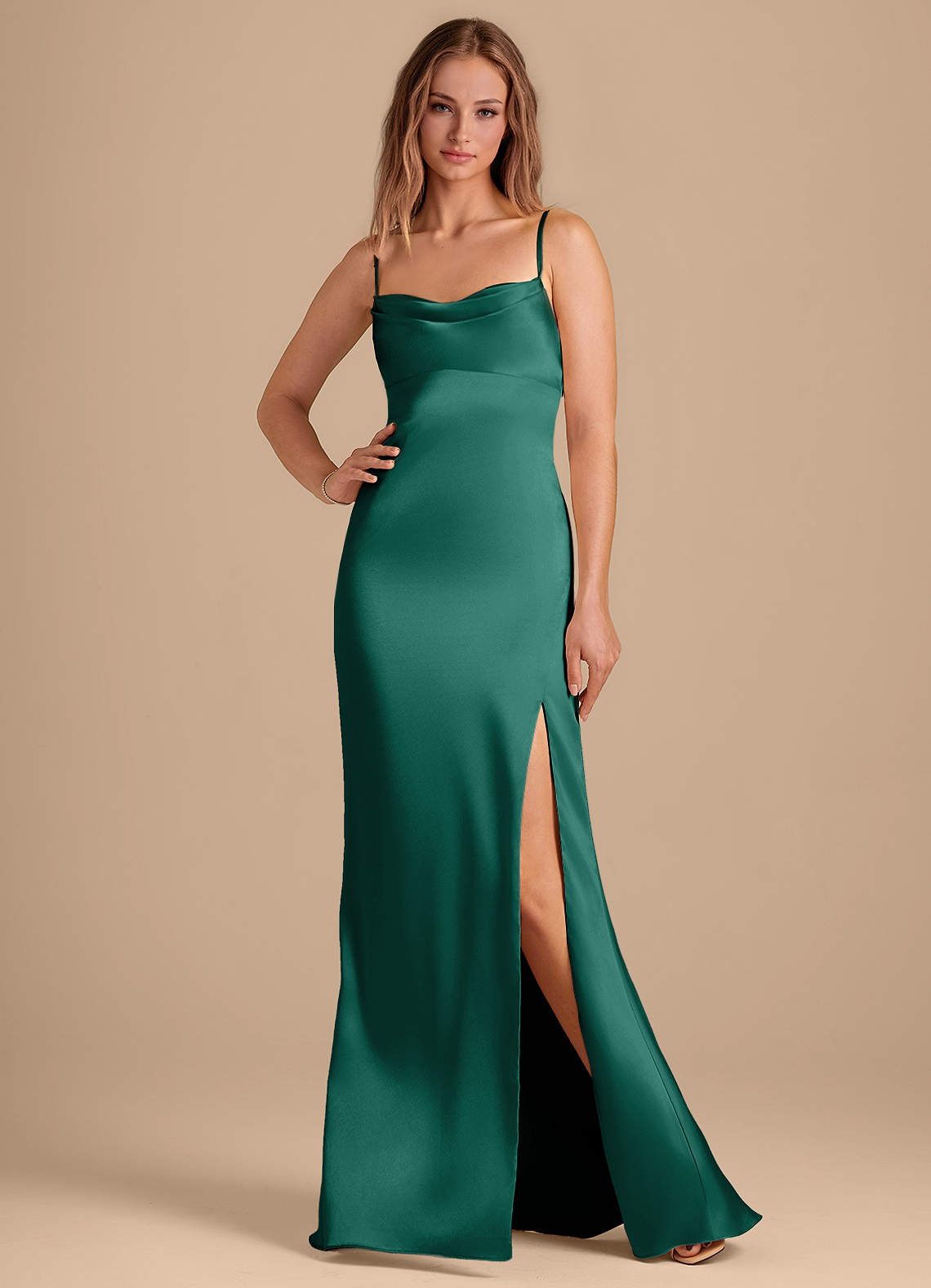 Azazie Camila Bridesmaid Dresses Emerald Sheath Sweetheart Neckline Metallic Satin Dress image1