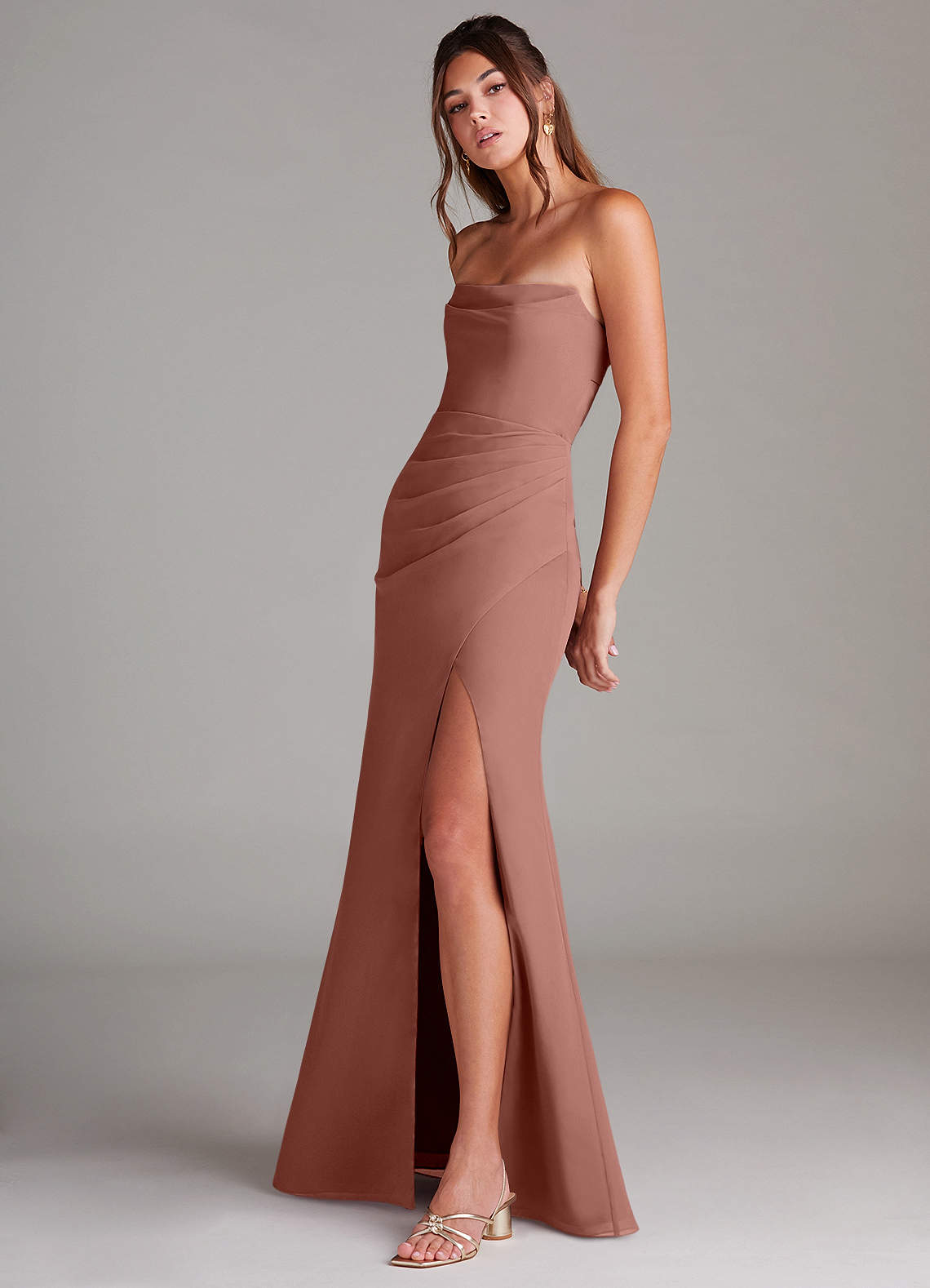 Azazie Leonis Bridesmaid Dresses Cedar Rose Sheath Strapless Chiffon Convertible Dress image2
