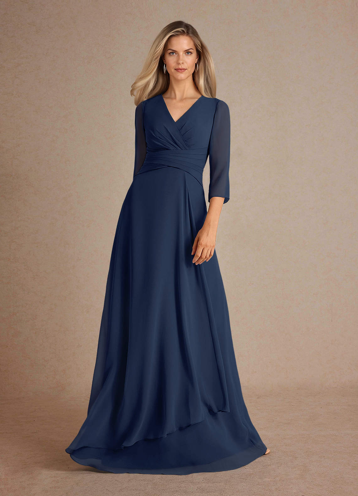 Azazie Mayfield Abiti per la Madre della Sposa Abito A-Line in Chiffon Plissettato Marino Scuro image4