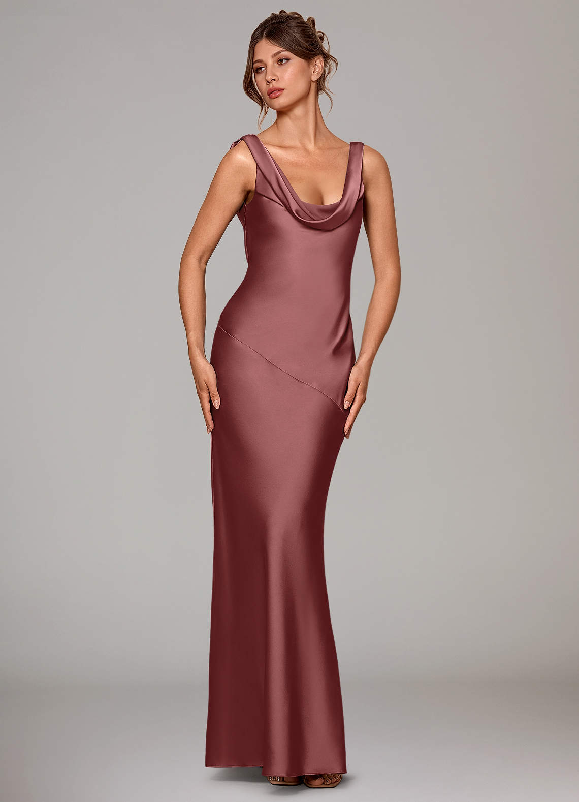 Azazie Rylina Bridesmaid Dresses Amethyst Mermaid Stretch Satin Dress image2
