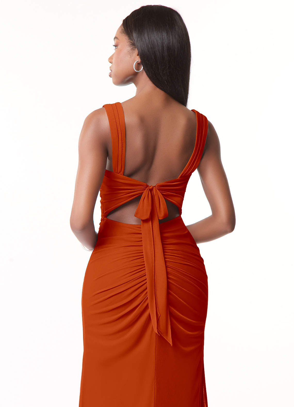 Azazie Jesaphine Vestidos de damas de honor Vestido de Pimenton de Malla de Corte Recto con Fruncido image1