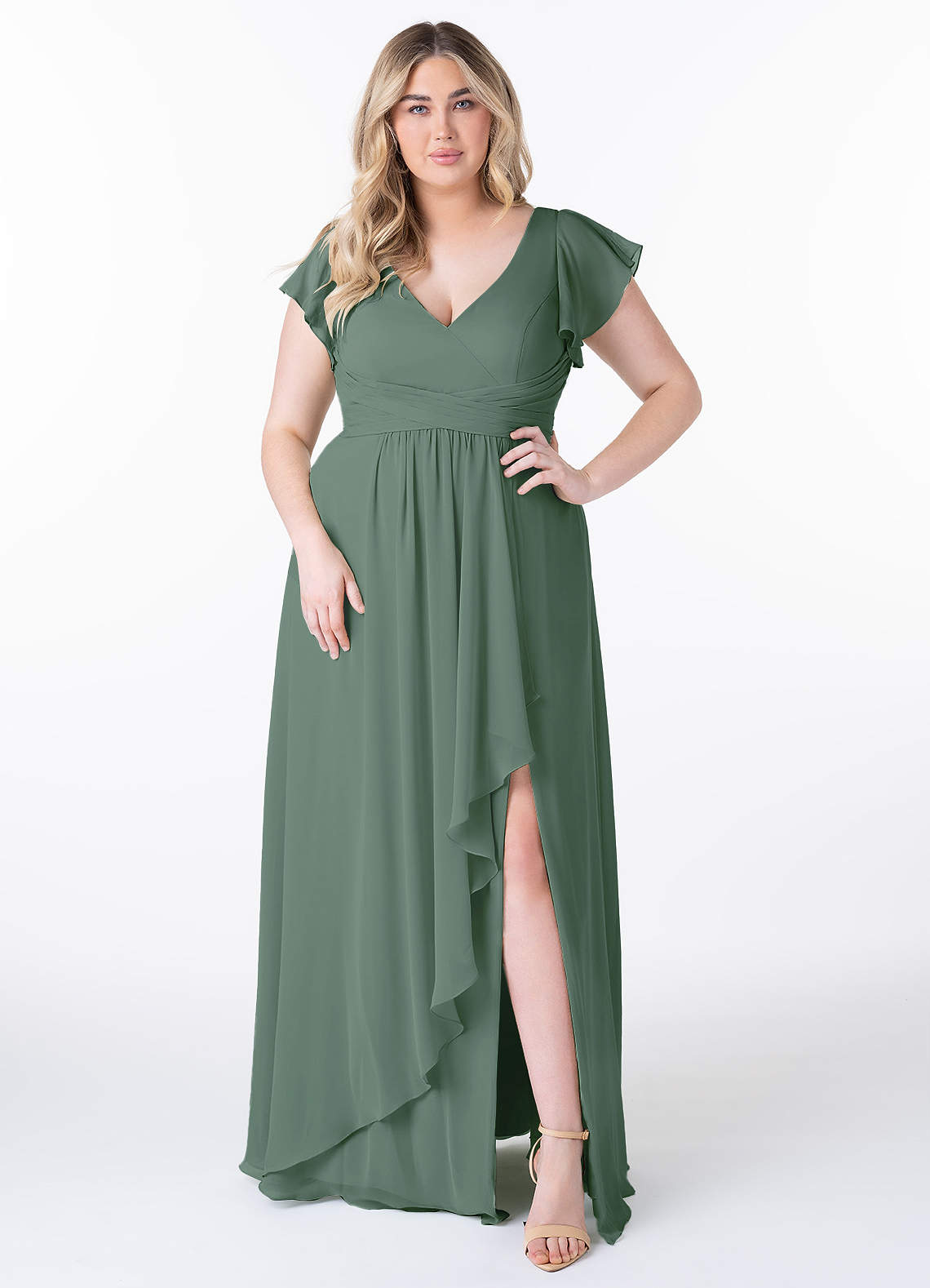 Azazie Omari Bridesmaid Dresses Eucalyptus A-Line Chiffon Dress image1