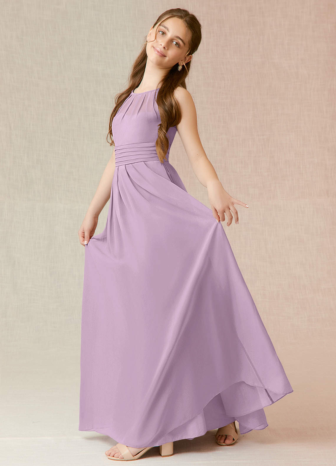 Azazie Bibiane Junior Vestido Glicínia de Chiffon de Linha A com Plissado image2