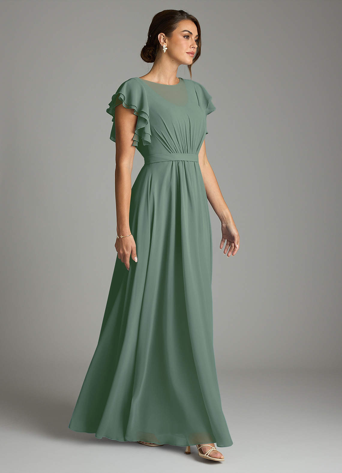Azazie Daphne Modest Bridesmaid Dresses A-Line Ruffled Chiffon Floor-Length Dress image3