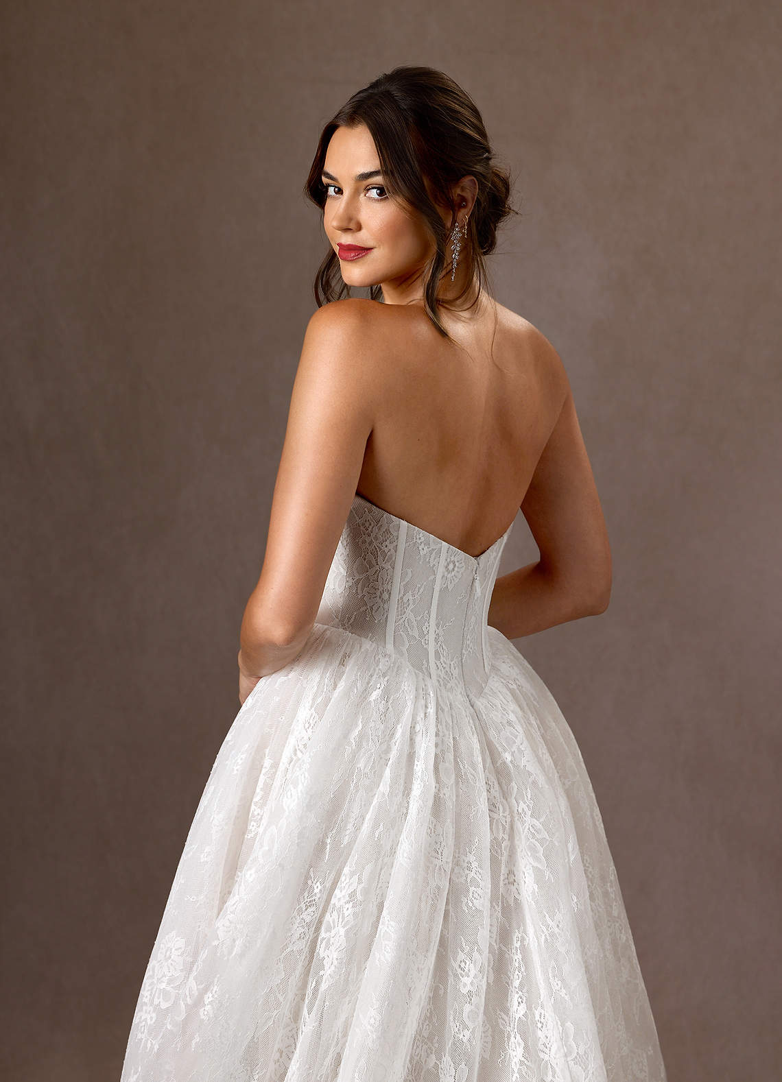 Azazie Demetria Wedding Dresses Diamond White Ball-Gown Strapless Lace Dress image7