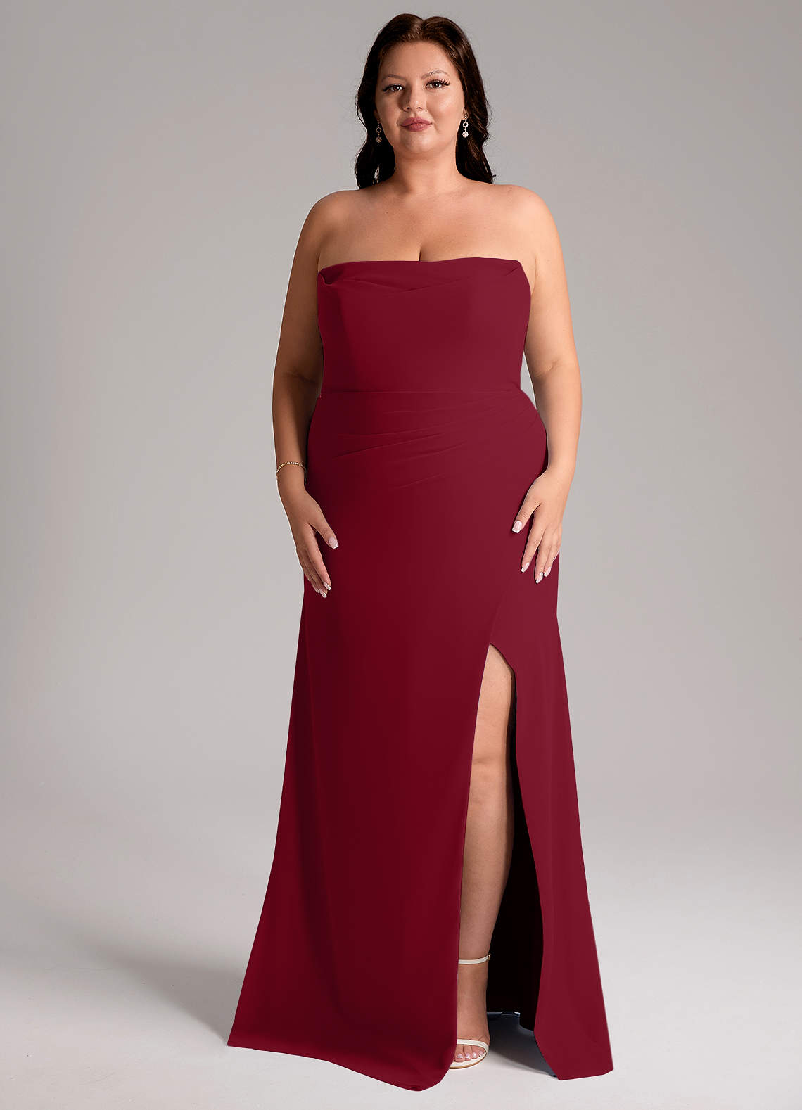 Azazie Leonis Bridesmaid Dresses Burgundy Sheath Strapless Chiffon Convertible Dress image10
