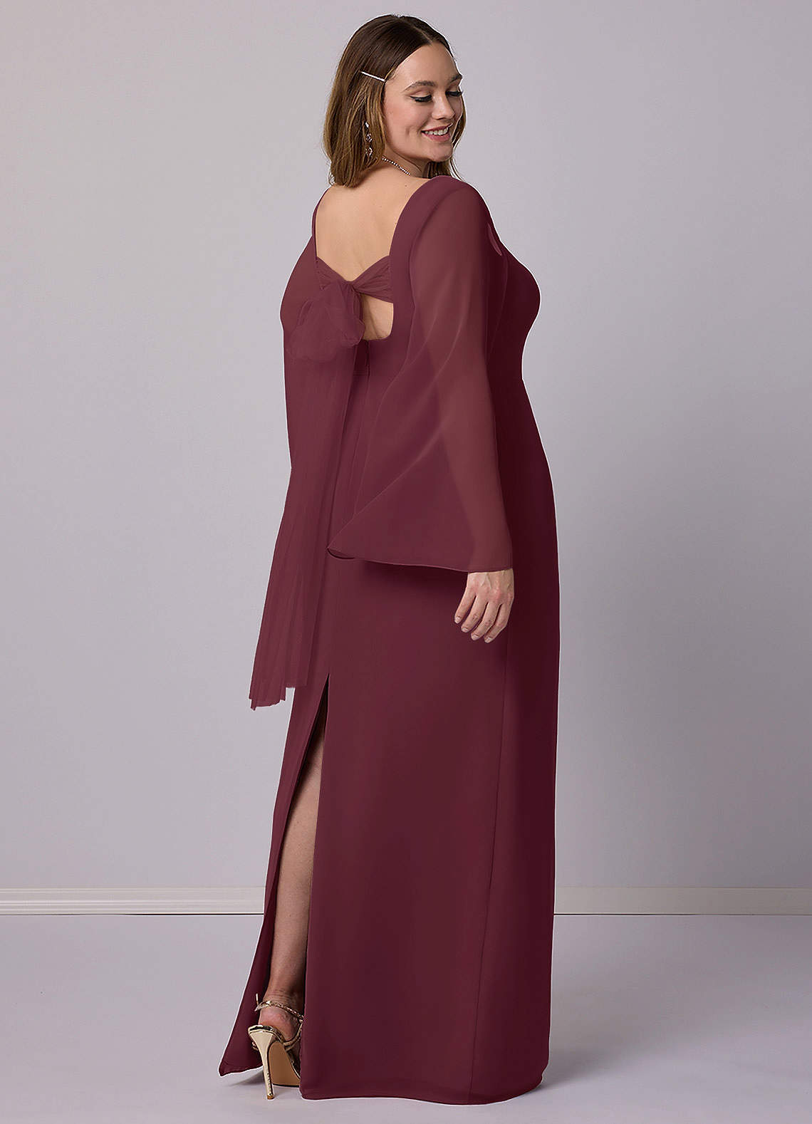 Barbie ♥ Azazie Bridesmaid Dresses Sheath Bow Chiffon Floor-Length Dress image3