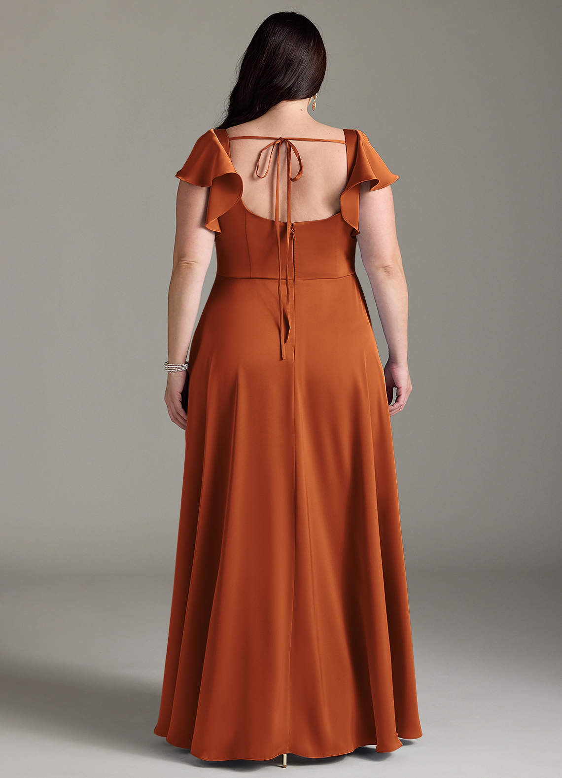 Azazie Bondi Bridesmaid Dresses Cinnamon A-Line Bow Stretch Satin Dress image7