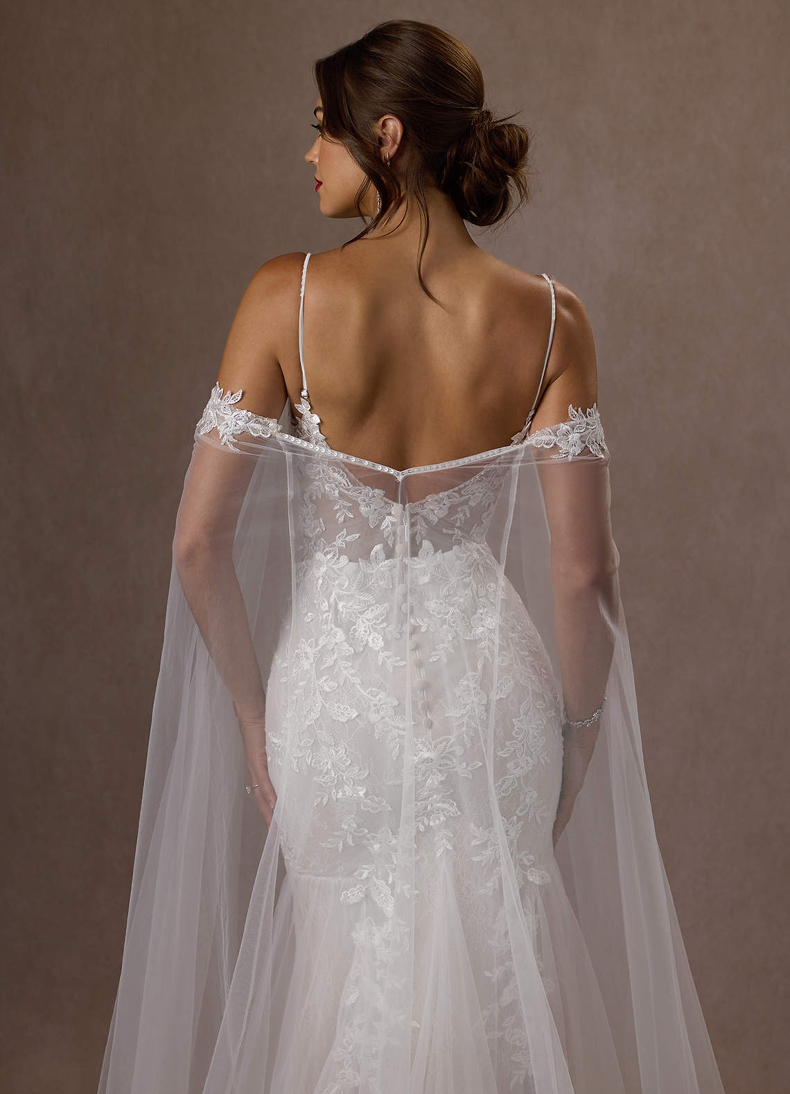 Azazie Leonie Wedding Dresses Diamond White Mermaid V-Neck Sequins Tulle Dress image11