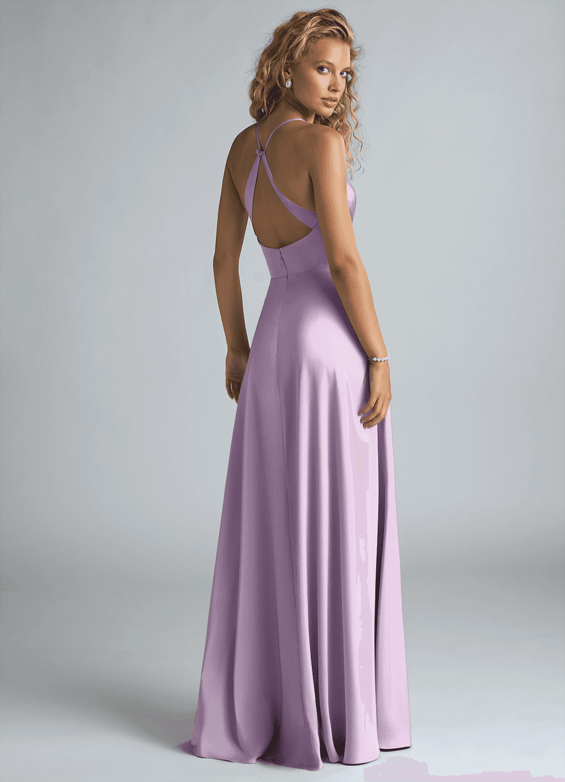 Azazie Davis Frosted Lilac Stretch Satin Bridesmaid Dresses | Azazie