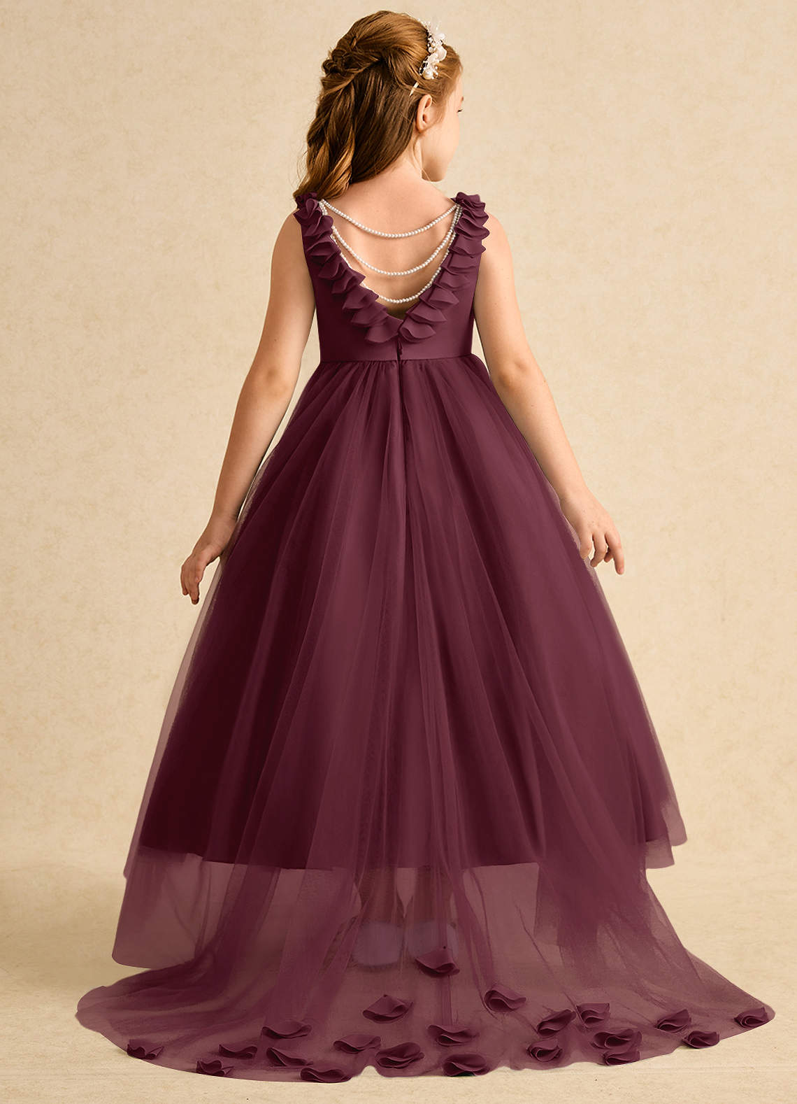 Azazie Lorita Flower Girl Dresses Cabernet A-Line Beaded Tulle Dress image1