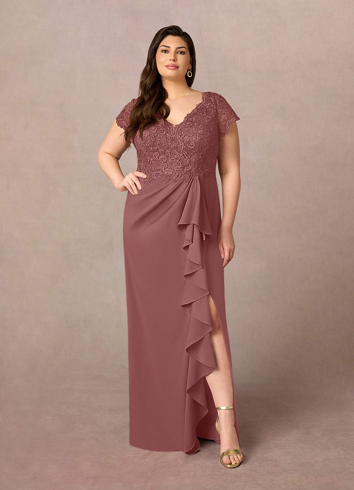 Azazie Carmen vestidos de madre de la novia Vestido de Rosa Del Desierto de Encaje de Recto image1