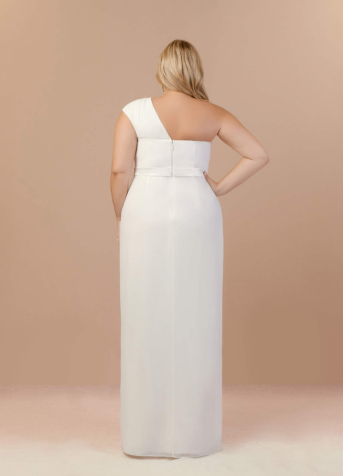Azazie Oaklee Wedding Dresses Diamond White Sheath One Shoulder Stretch Satin Dress image11