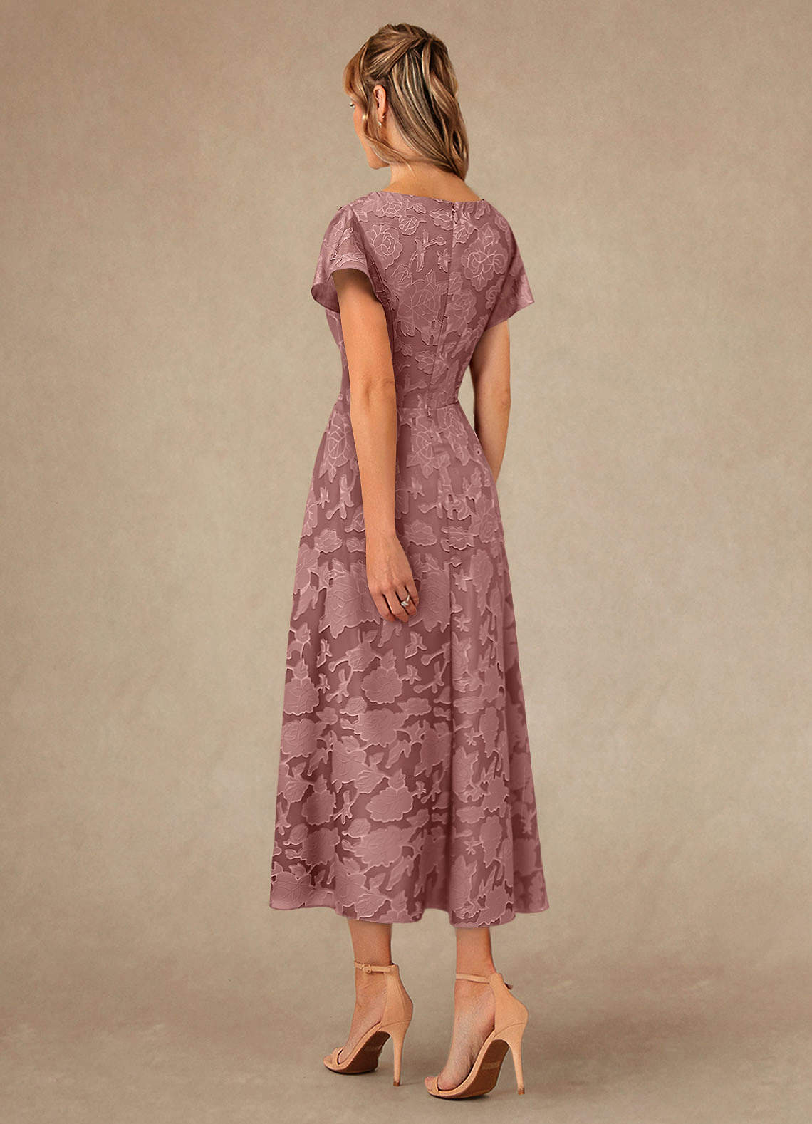 Azazie Vera Mother of the Bride Dresses Dusty Rose A-Line Pleated Floral Burnout Dress image2
