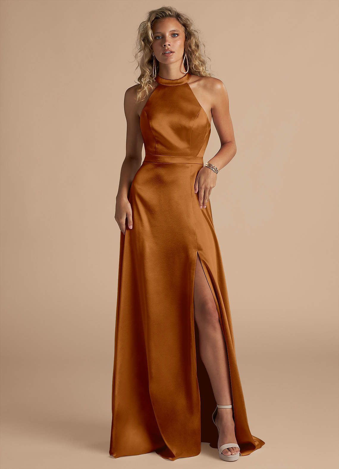 Azazie Clarice Ready to Ship Copper Metallic Satin Bridesmaid Dresses |  Azazie