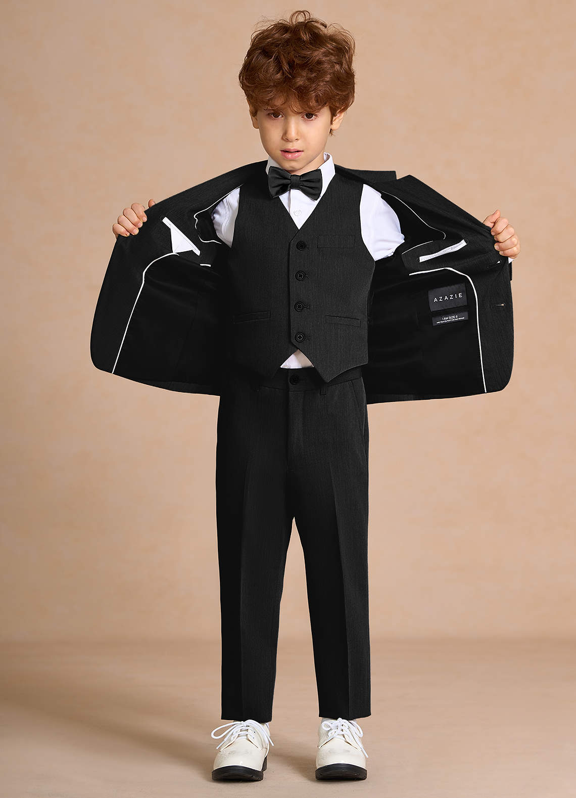 front Oliver Black Boys 5-Piece Suit With Bow Tie