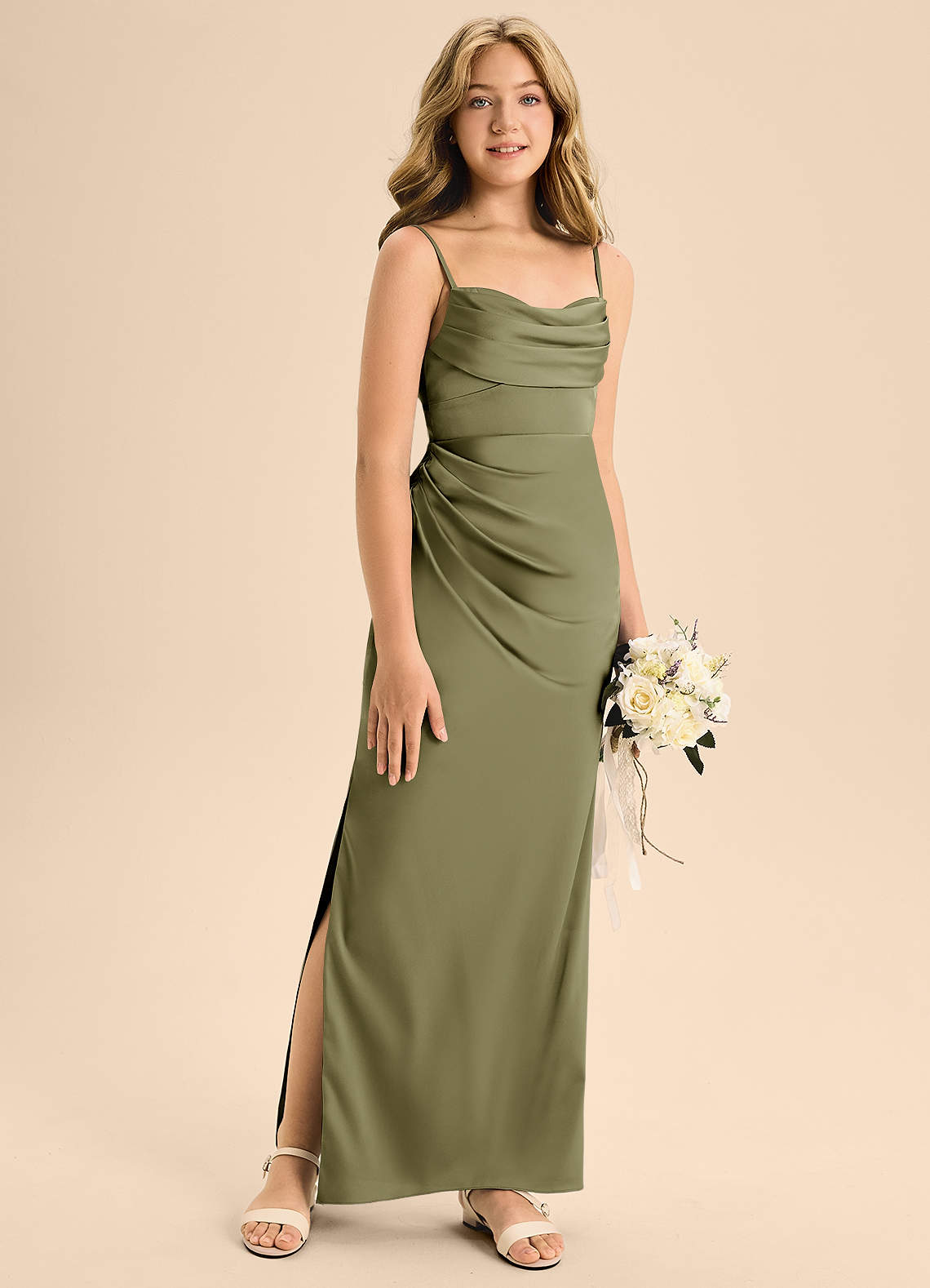 Azazie Mai Junior Pistachio A-Line Sweetheart Neckline Stretch Satin Dress image2