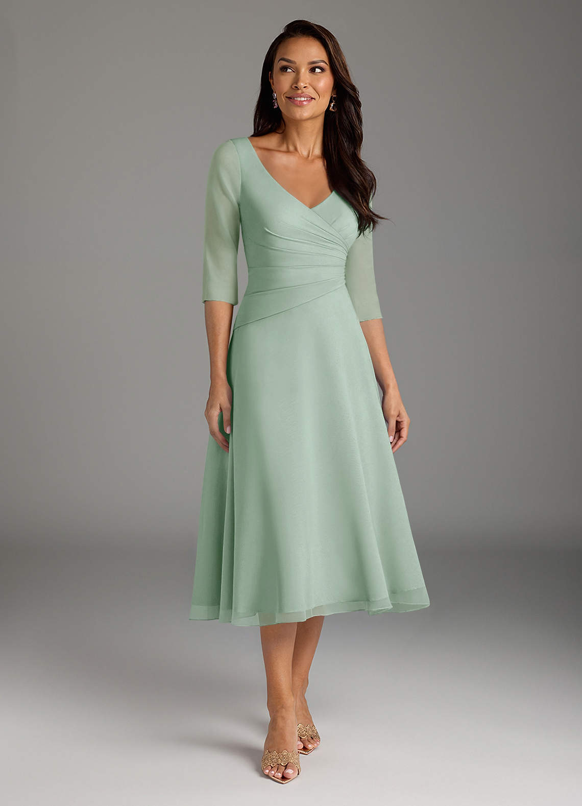 Azazie Durant Mother of the Bride Dresses Agave A-Line Pleated Chiffon Dress image1