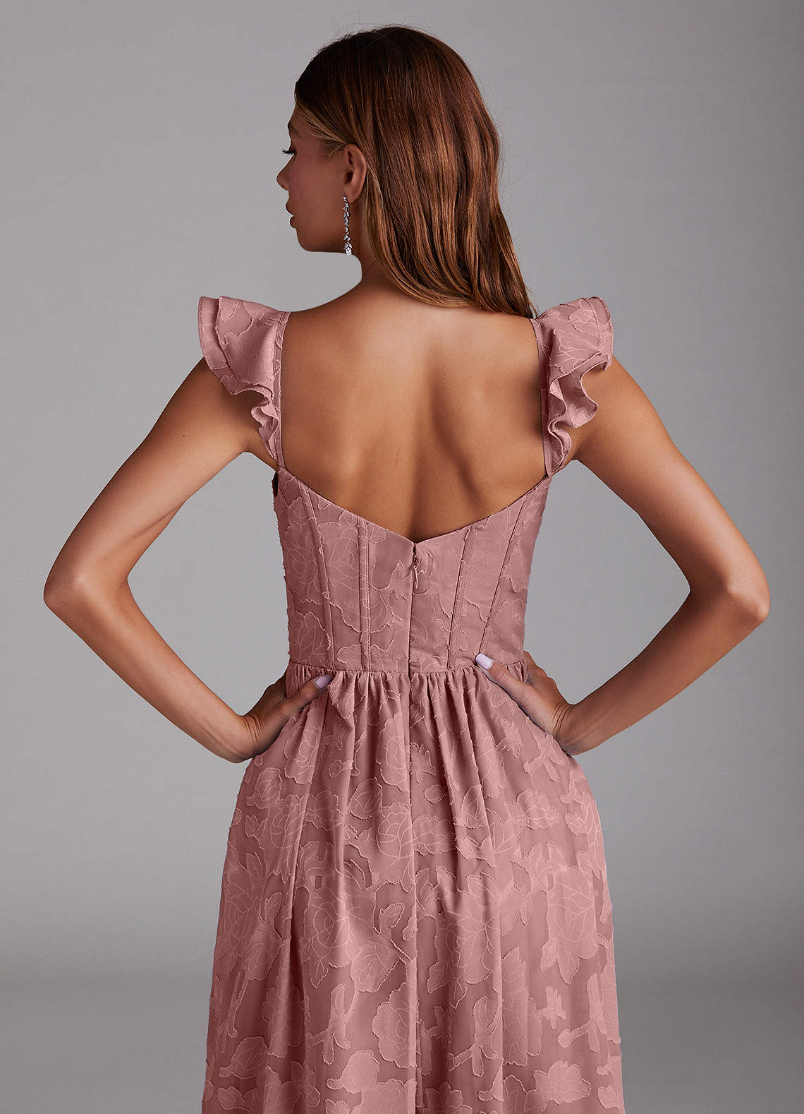 Azazie Denisse Brautjungfernkleider A-Linie Gestreift Blumen-Burnout Kleid Altrosa image5