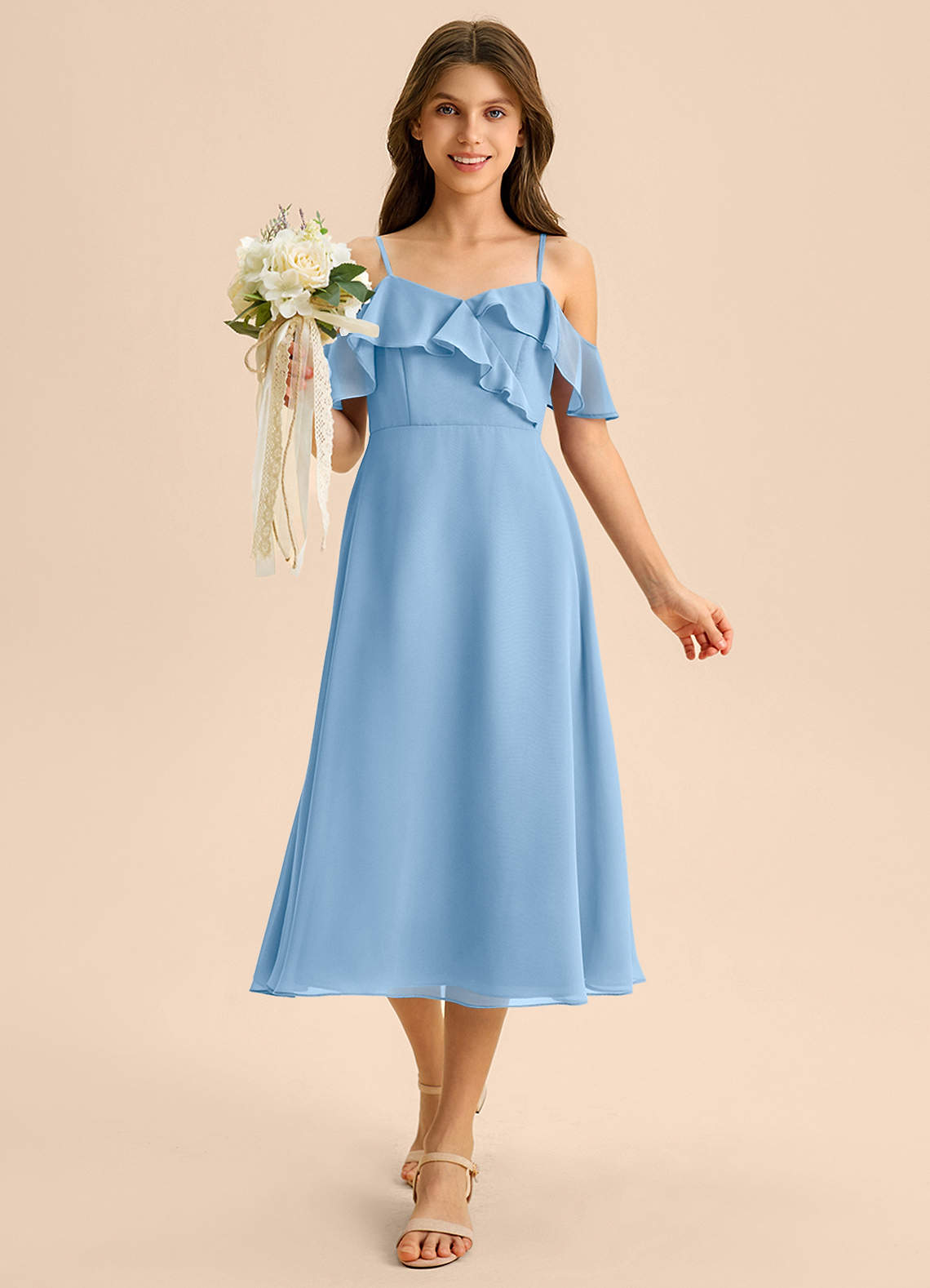 blue chiffon tea length dress Royal Blue Chiffon Tea Length Summer Dress