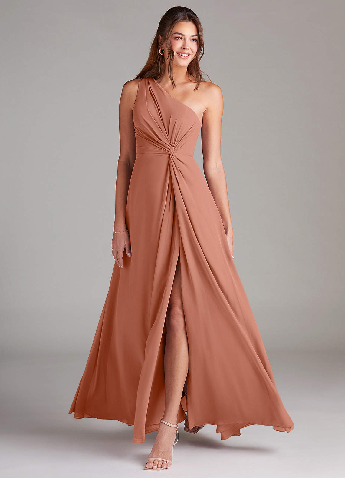 Azazie Brooke Bridesmaid Dresses MAI TAI A-Line One Shoulder Chiffon Dress image2