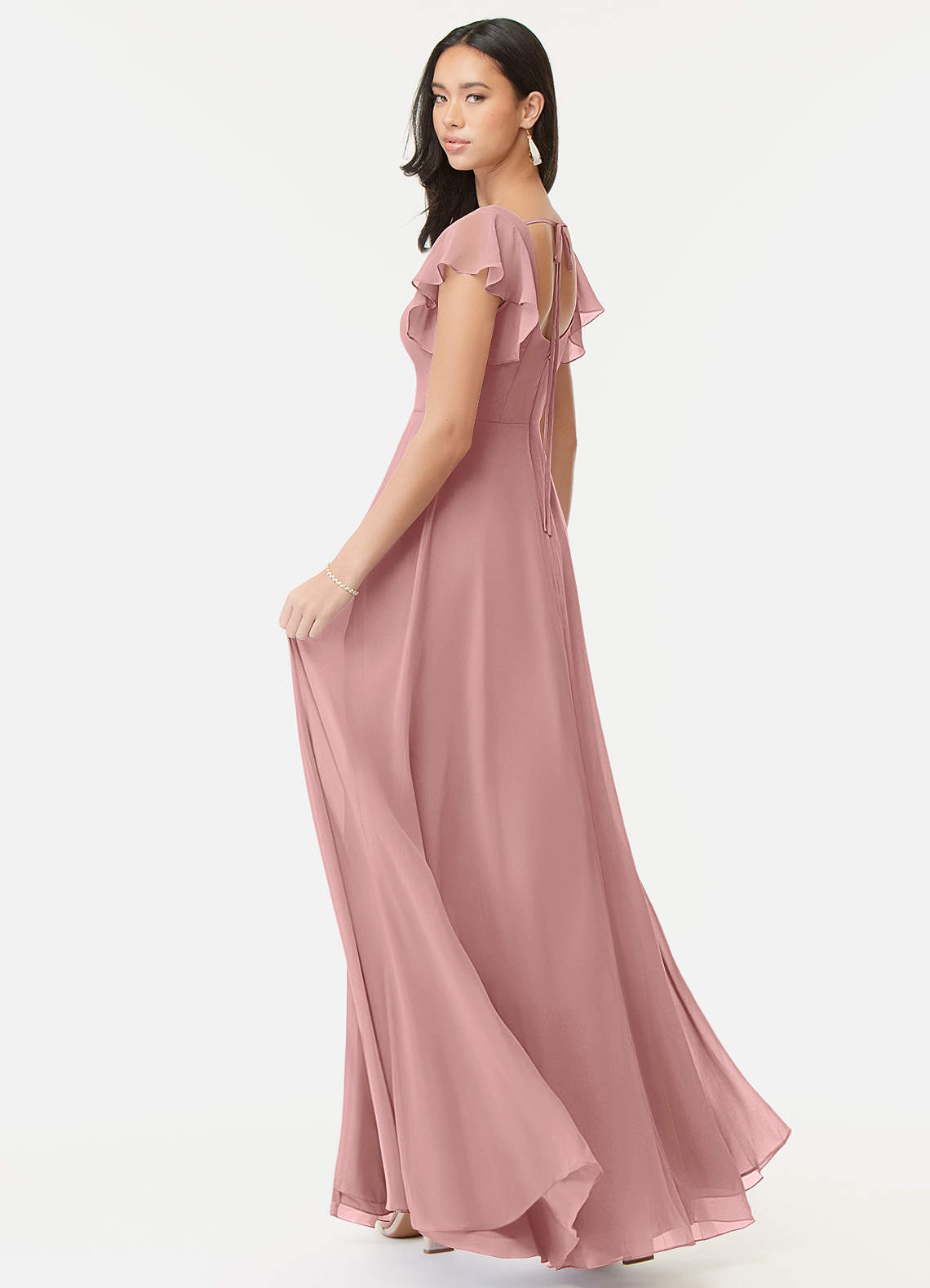 Azazie Bondi Bridesmaid Dresses Dusty Rose A-Line Ruffled Chiffon Dress image4