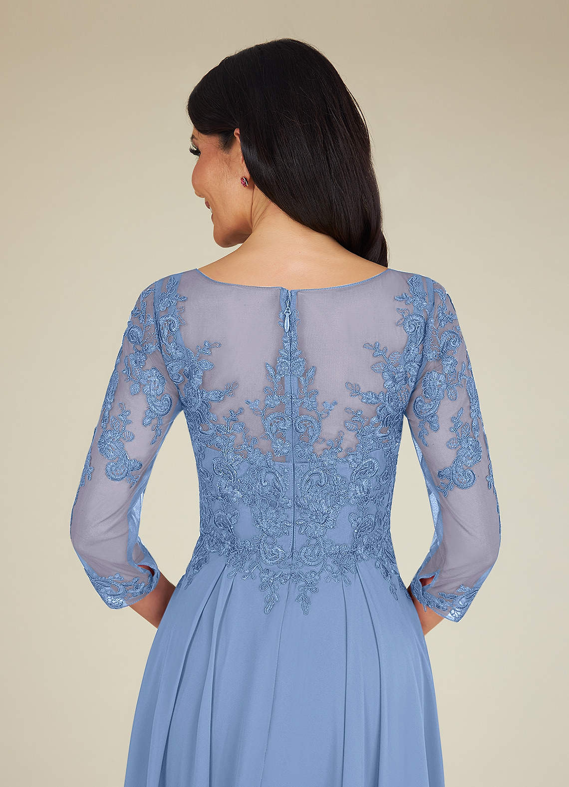 A-Line Lace Applique Chiffon Tea-Length Dress Sunset