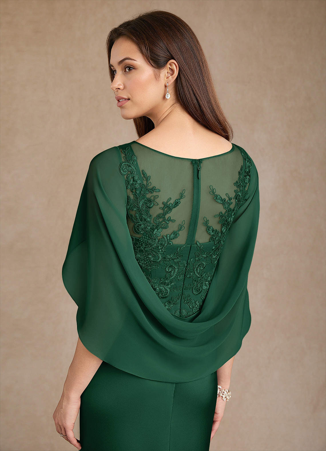 Azazie Hera Mother of the Bride Dresses Dark Green A-Line Lace Stretch Satin Dress image5