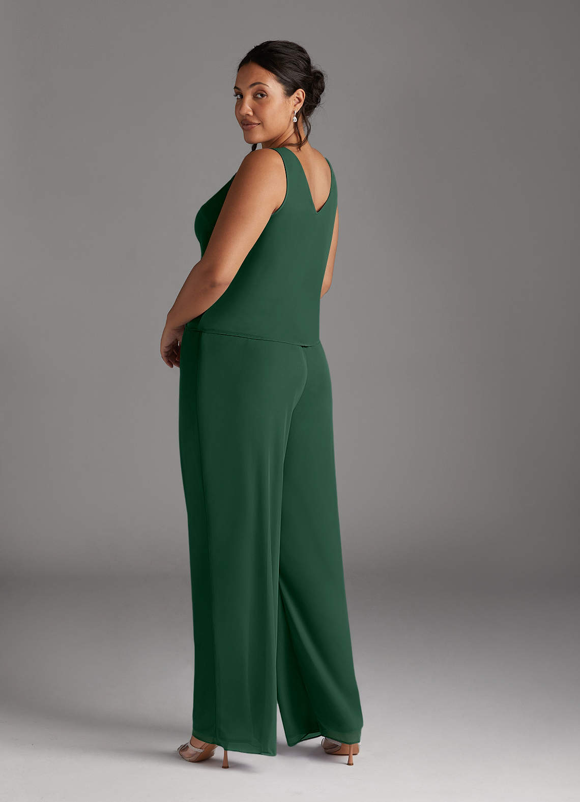 Azazie Frances At-home Try On Dresses Dark Green Jumpsuit/Pantsuit Scoop Mesh Dress image12