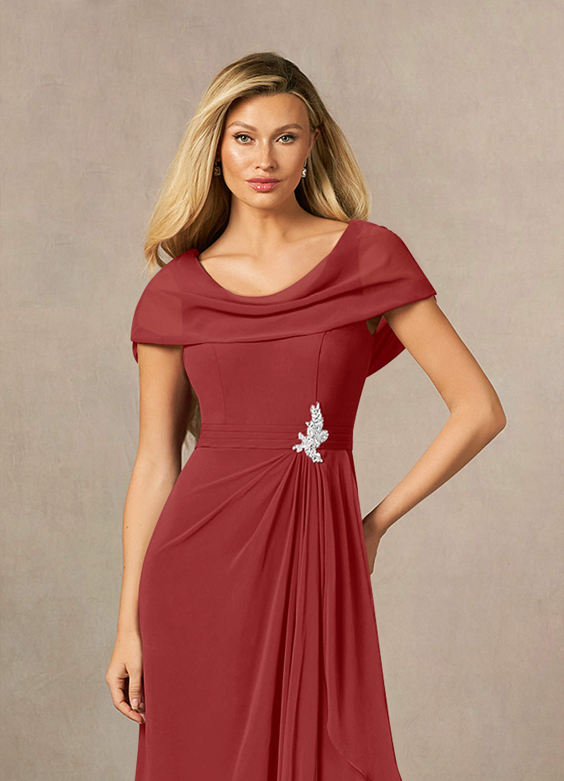 Azazie Mary Rust A-Line Side Slit Chiffon Dress | Azazie