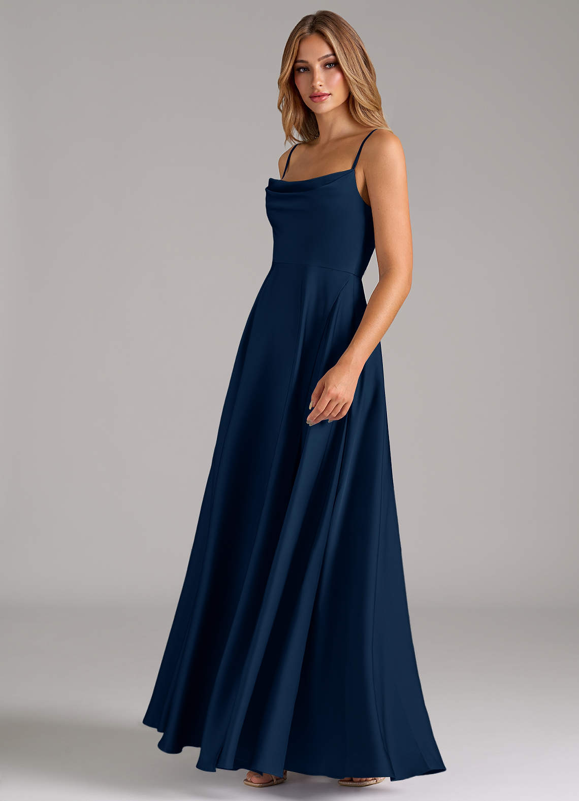 Azazie Elle Dark Navy Stretch Satin Bridesmaid Dresses | Azazie