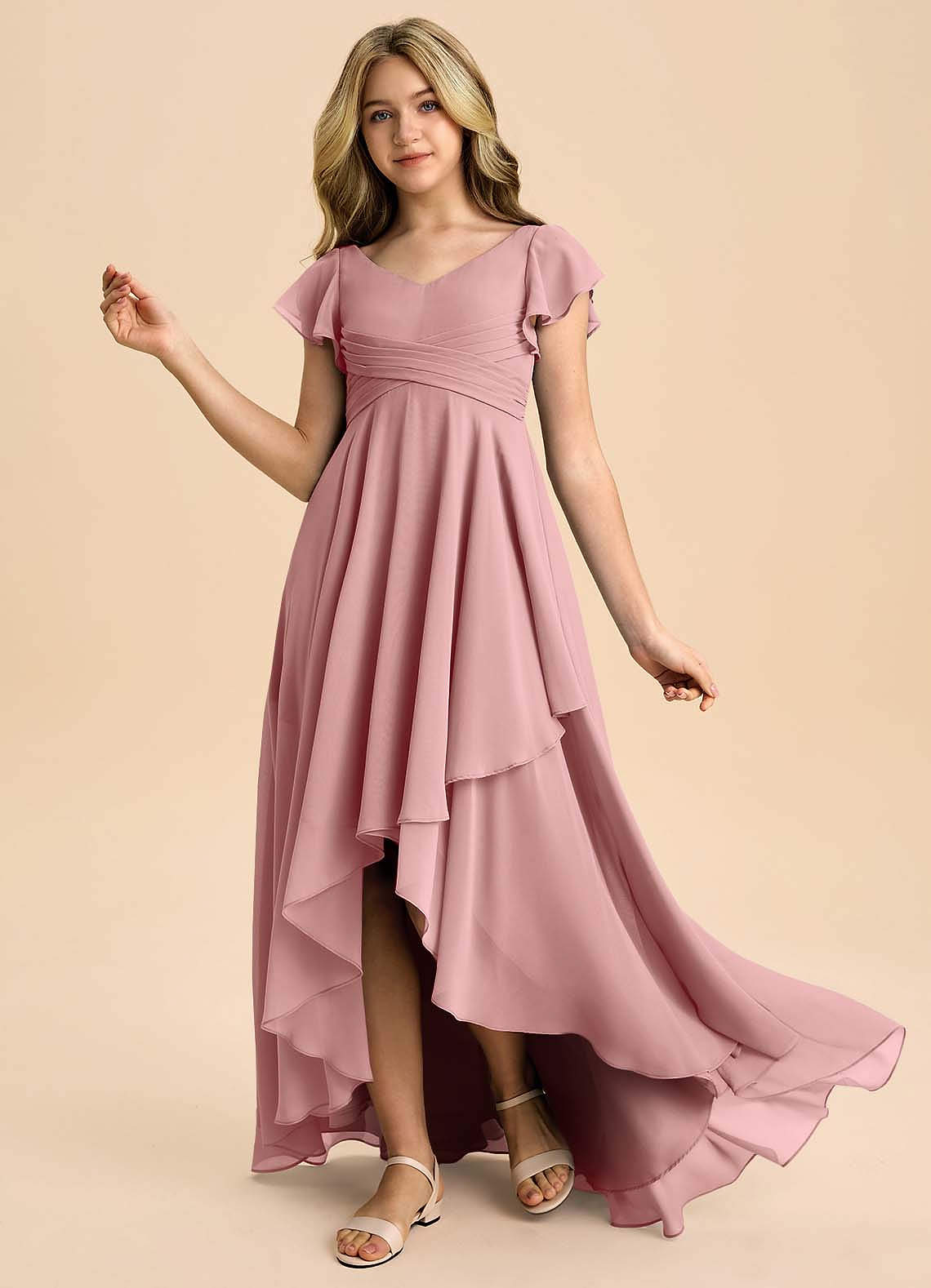 dusty rose junior bridesmaid dresses Azazie Bear Junior this junior girls style Vintage Wedding Dress Vero Beach | Apricot Girl dress:4T