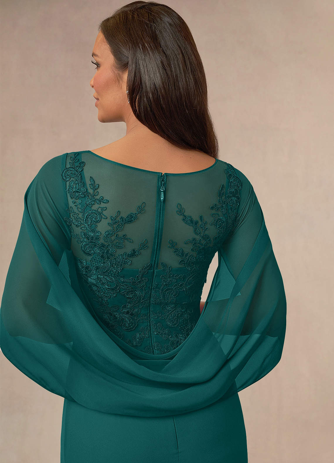 Azazie Hera Mother of the Bride Dresses Peacock A-Line Lace Capelet Chiffon Dress image3