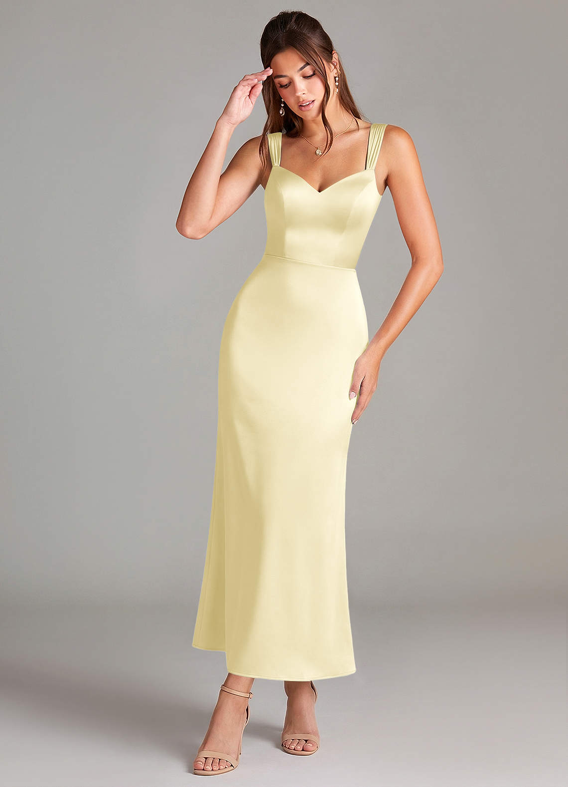 lemon bridesmaid dresses uk Azazie Denice Sorbet Stretch Satin Color:Daffodil Pastel Yellow Bridesmaids Dresses Product Type_DRESSES Lemon yellow