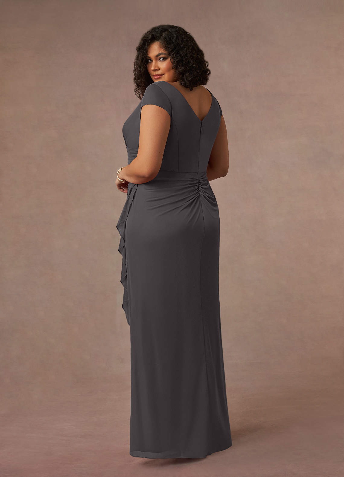 Azazie Roya Mother of the Bride Dresses Steel Grey Mermaid V-Neck Pleated Mesh Dress image8