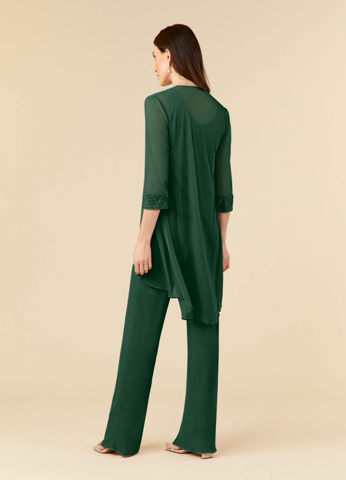 Azazie Frances At-home Try On Dresses Dark Green Jumpsuit/Pantsuit Scoop Mesh Dress image3