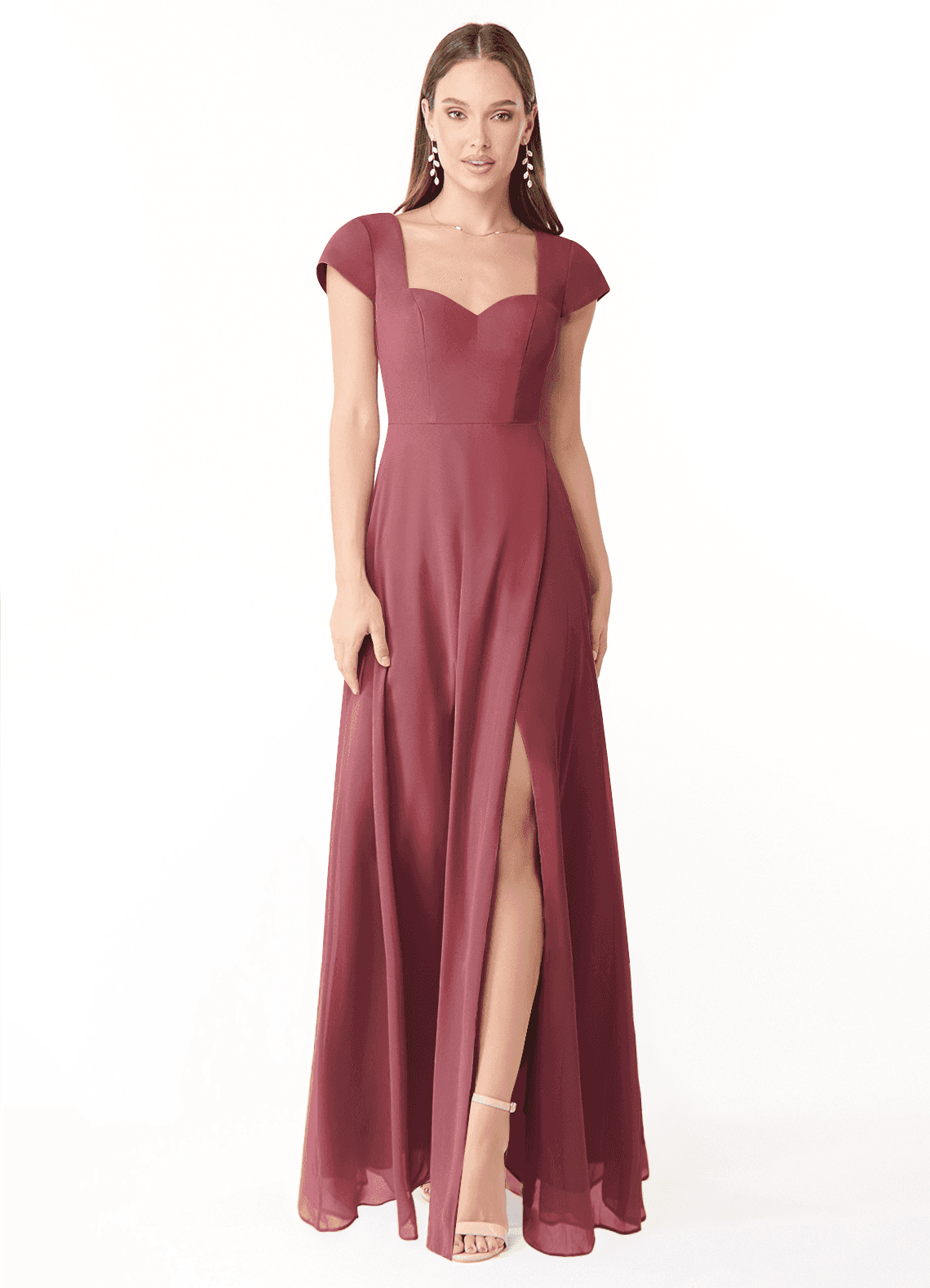 Azazie Hainsly At-home Try On Dresses Agave A-Line Sweetheart Neckline Chiffon Dress image1
