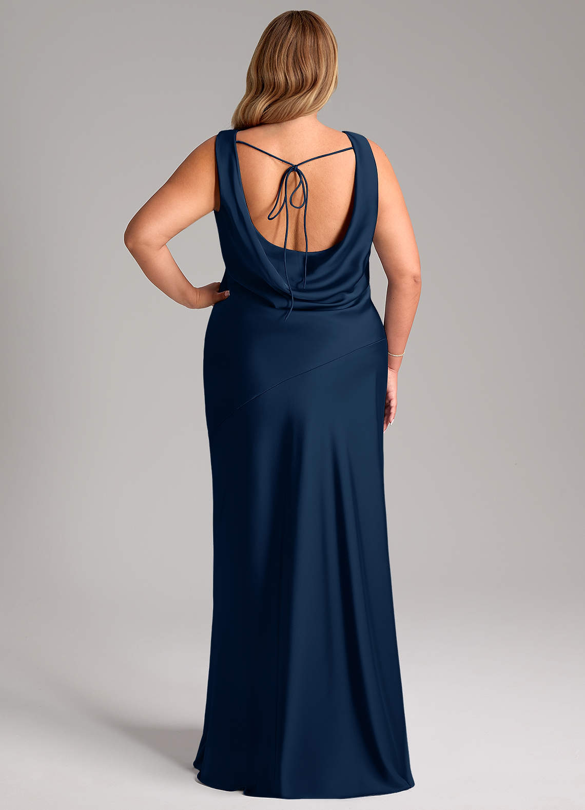 Azazie Rylina Vestidos de damas de honor Vestido de Azul Marino Oscuro de Satén Elástico de Corte Sirena image7