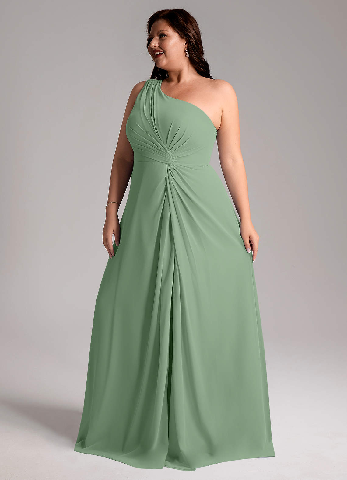 Azazie Brooke Bridesmaid Dresses Matcha A-Line One Shoulder Chiffon Dress image12