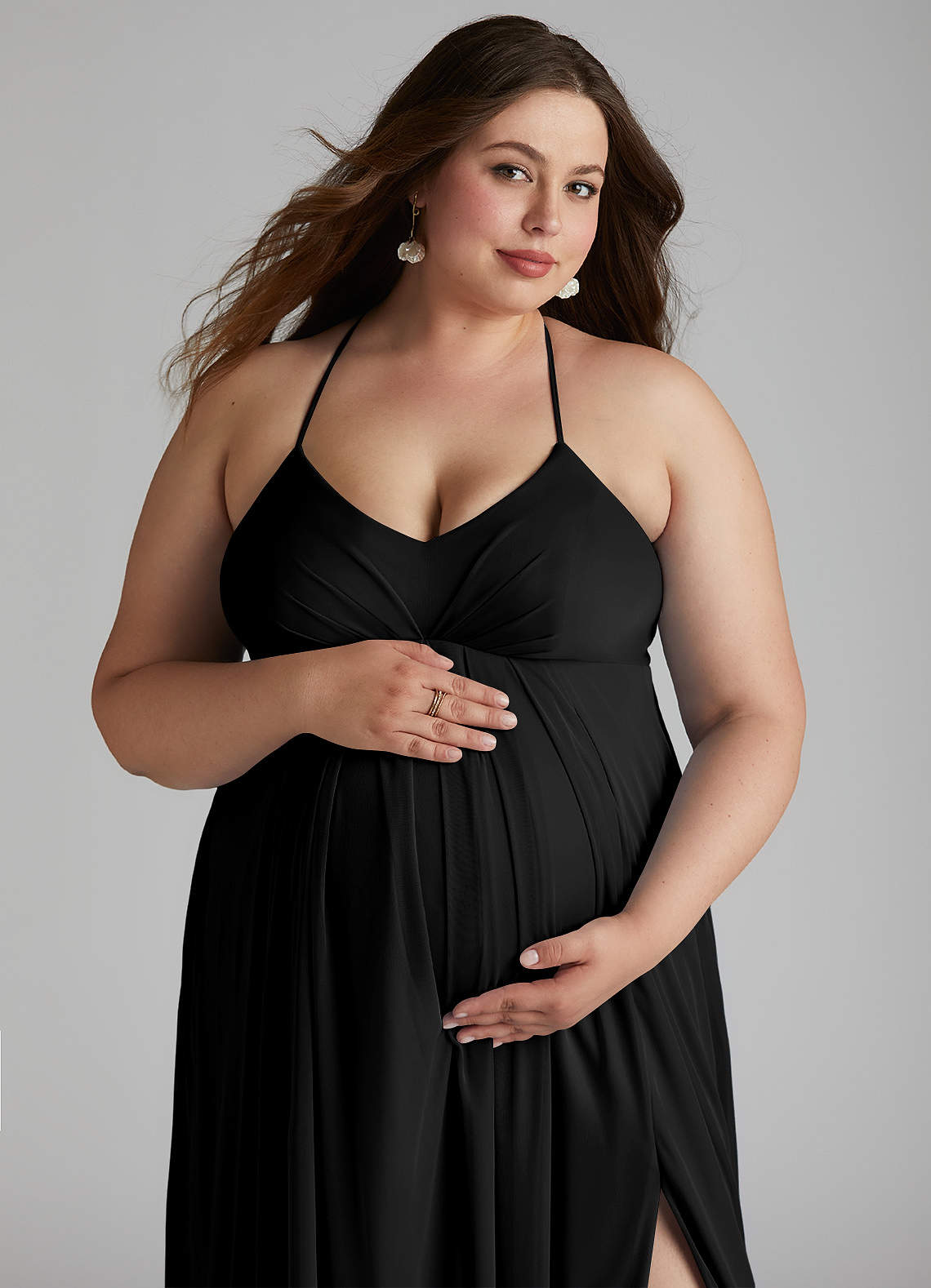 Azazie Annabelle Vestidos de dama de honra para maternidade Vestir Linha A Plissado Comprimento do chão Malha image10