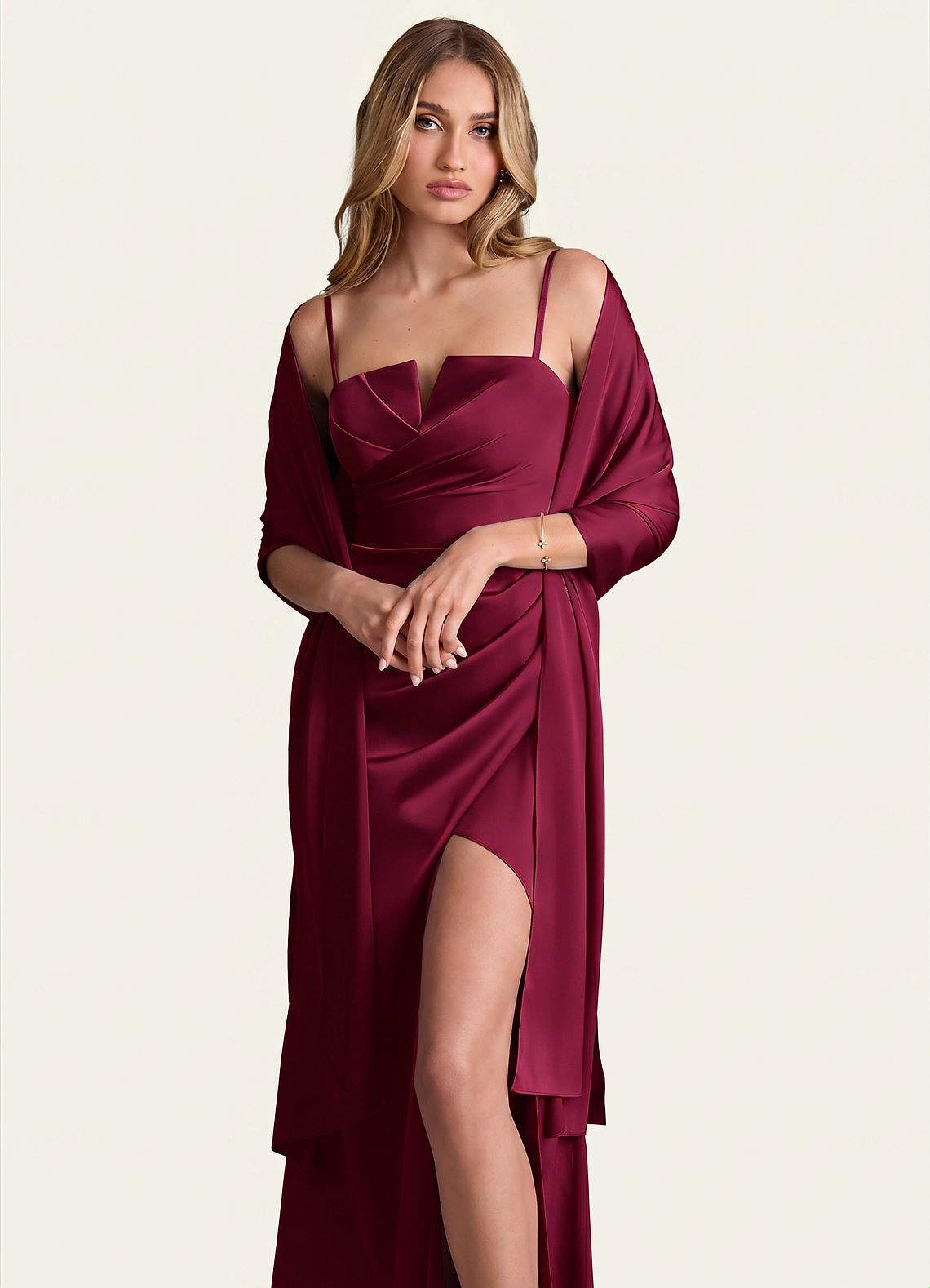 front Azazie Matching Color Stretch Satin Shawl