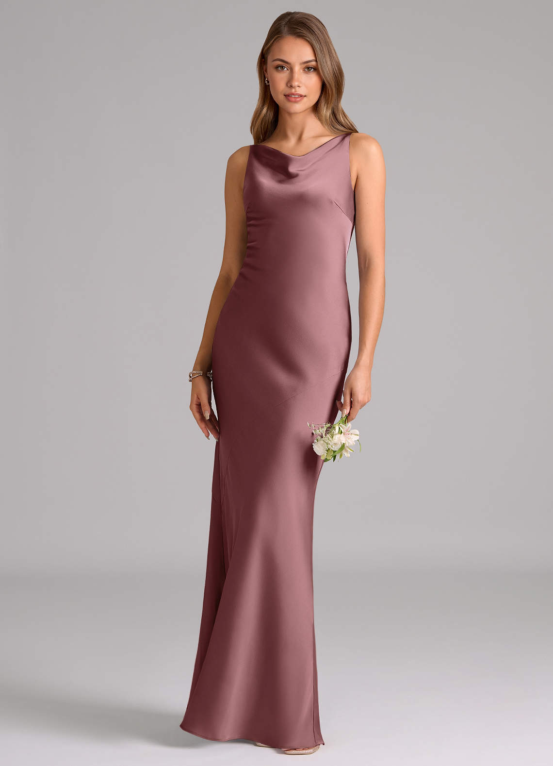 Azazie Allettie Bridesmaid Dresses Vintage Mauve Mermaid Stretch Satin Dress image1
