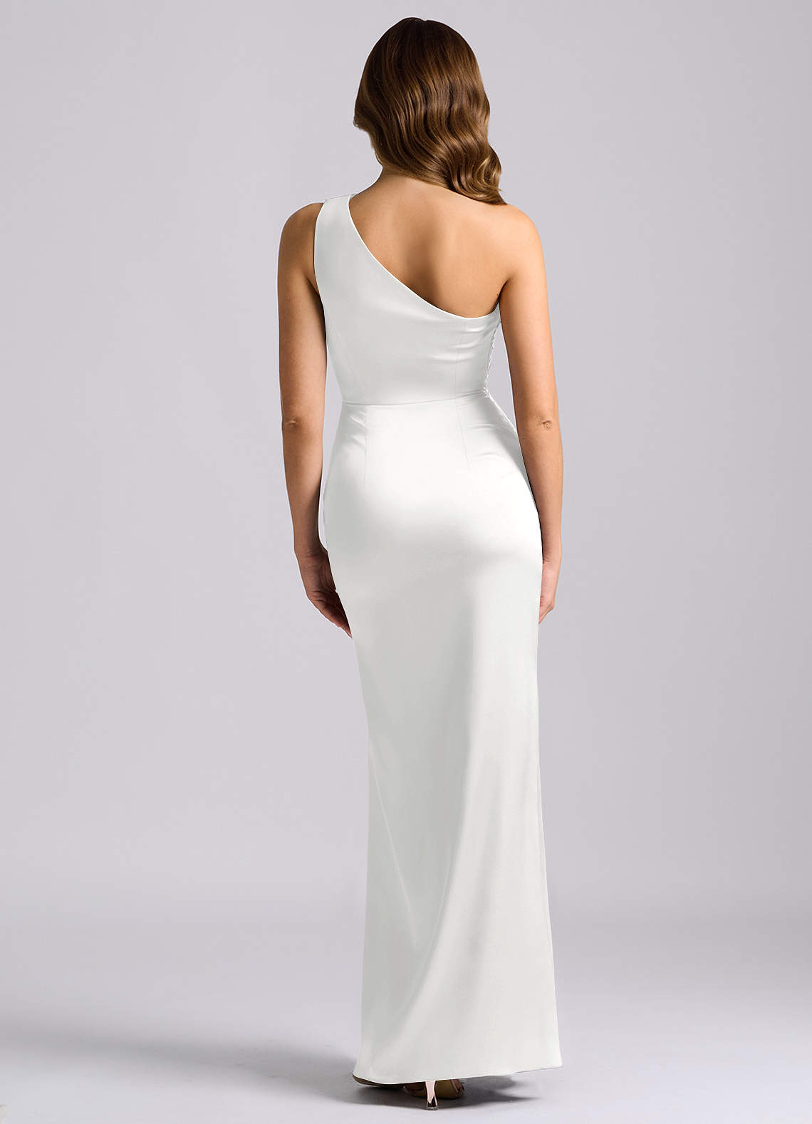 Azazie Akilah Jurken voor bruidsmeisjes Jurk van Stretch Satijn met Zeemeermin One-shoulder Wit image1