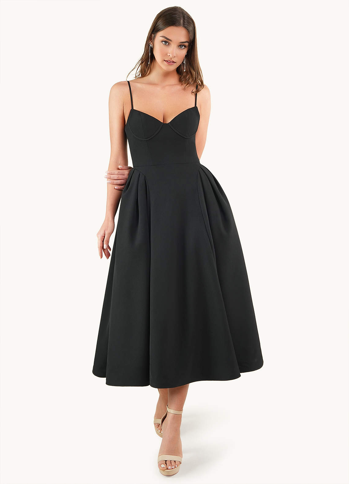 Doris Black Strappy Midi Dress | Azazie