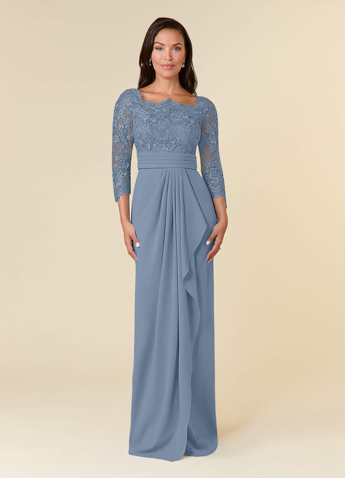 Azazie Bernadine Mother of the Bride Dresses Dusty Blue Sheath Lace Dress image1