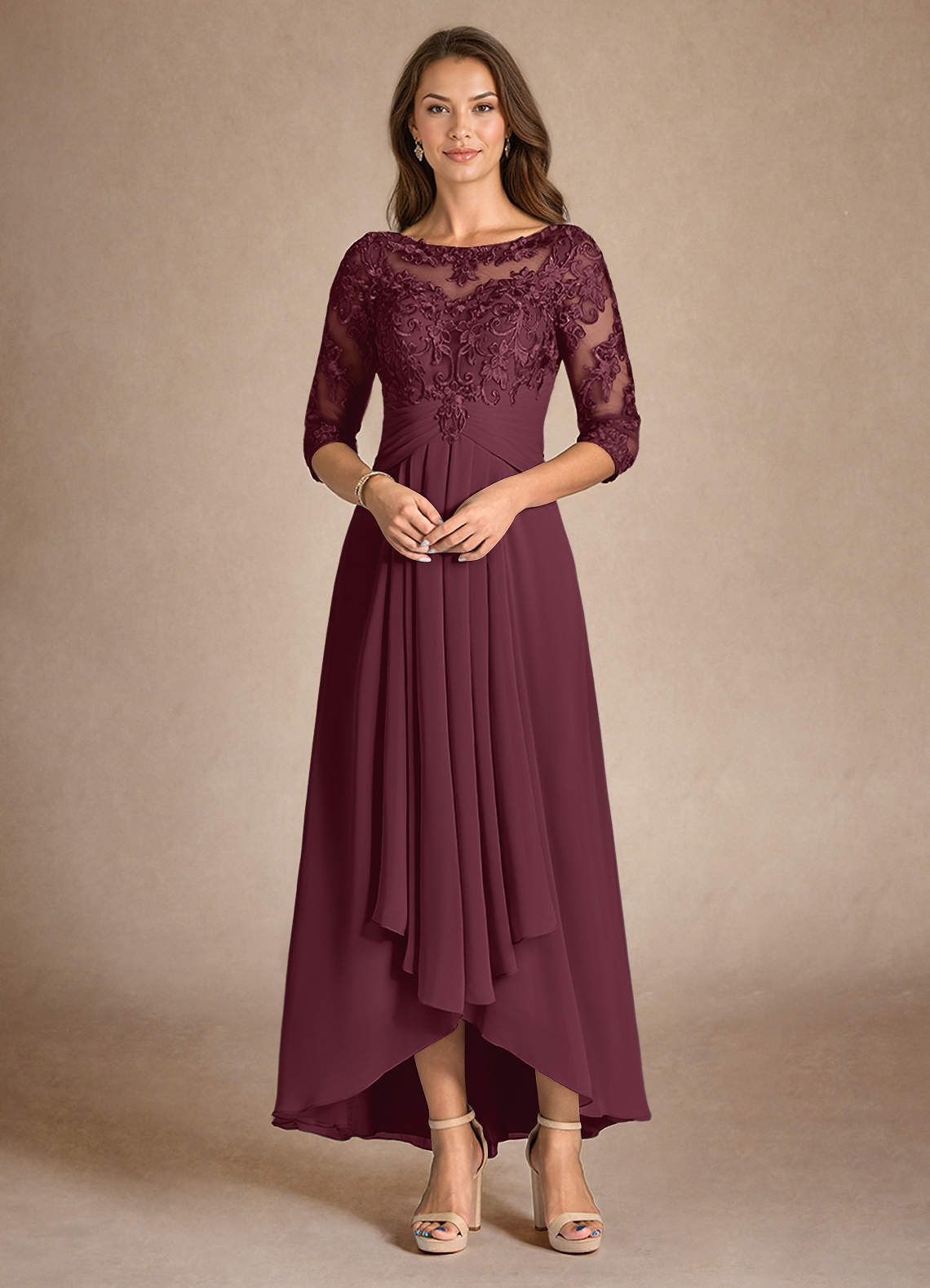 Azazie Marietta Mother of the Bride Dresses Cabernet A-Line Lace Dress image3