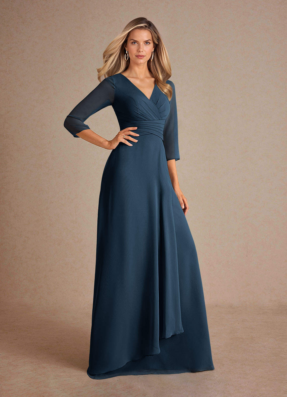 Azazie Mayfield Mother of the Bride Dresses Dark Navy A-Line Pleated Chiffon Dress image3