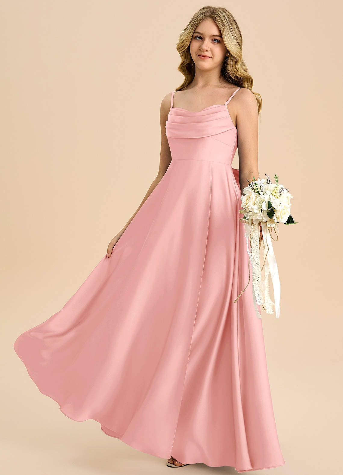 Azazie Bear Junior Ganache A-Line Sweetheart Neckline Stretch Satin Dress image4